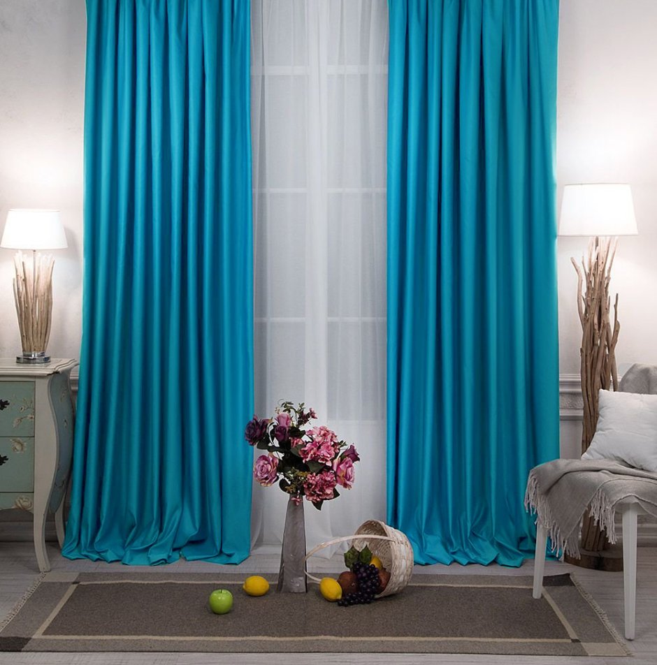 Шторы темно синие анфас