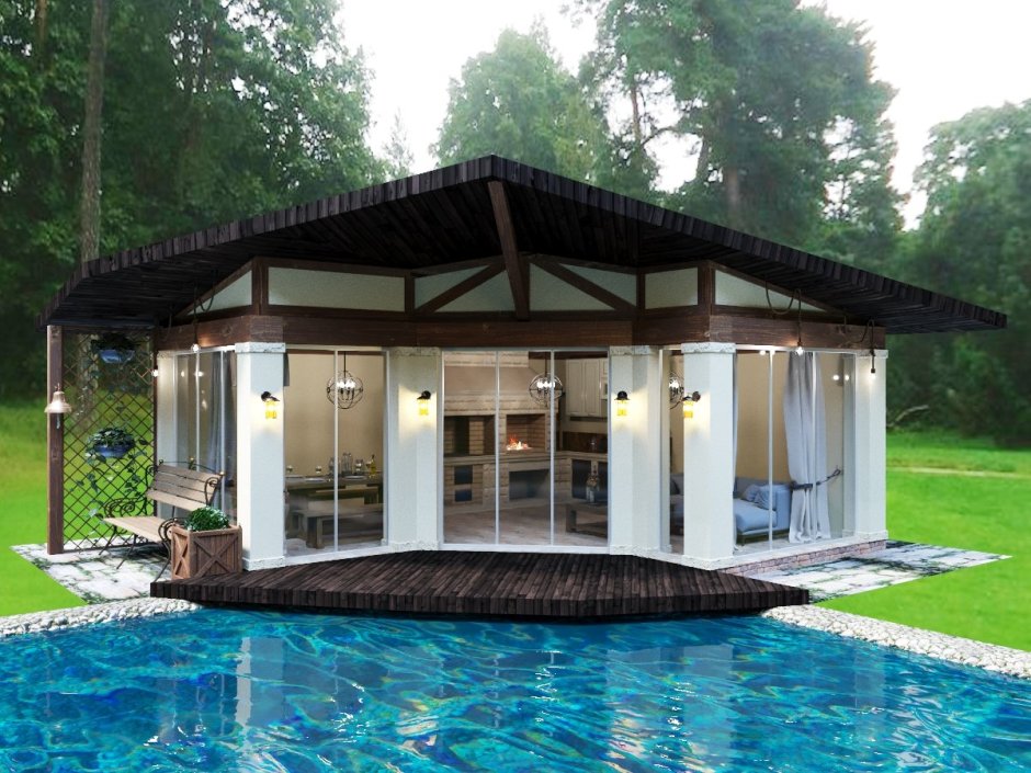 Современная беседка с мангалом