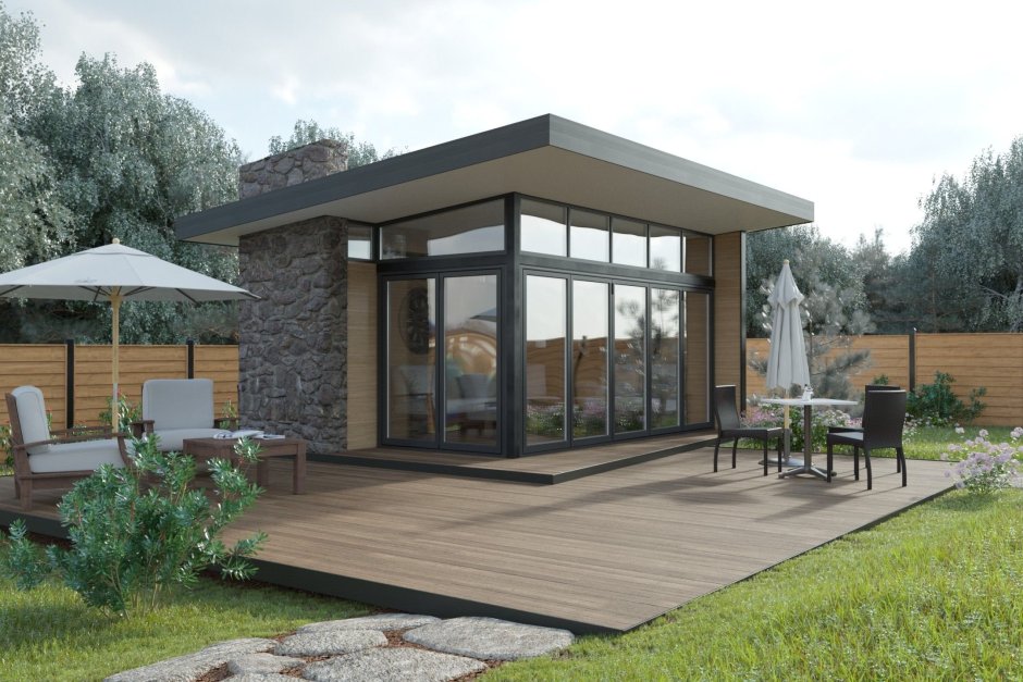 Закрытая беседка с барбекю