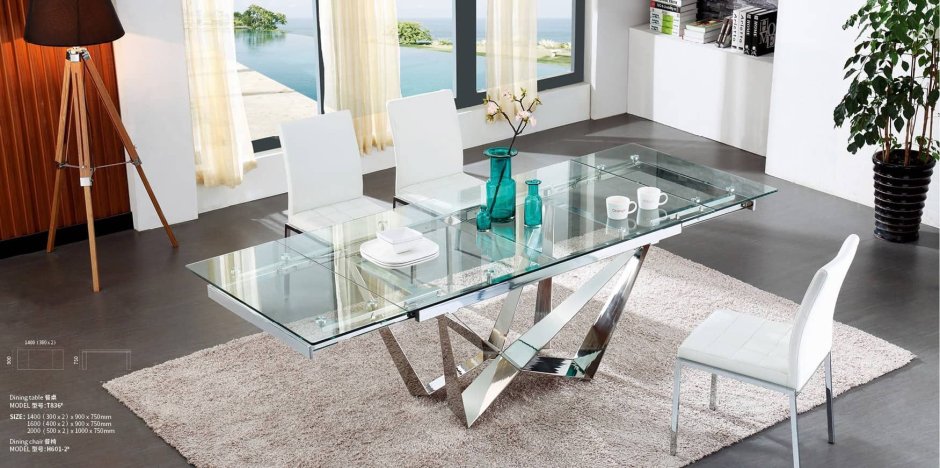 Стол обеденный раздвижной со стеклом