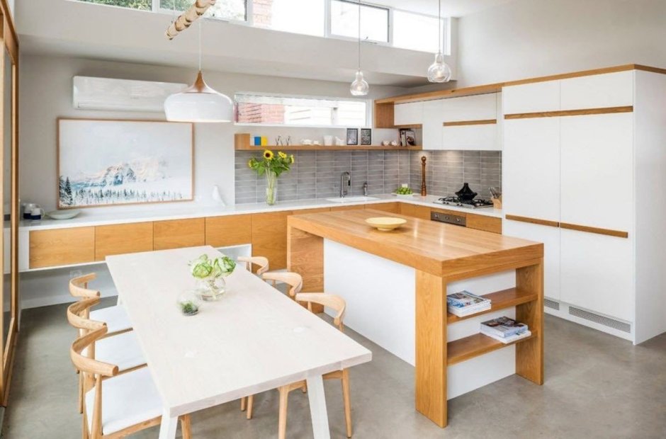 Кухня столовая с островом