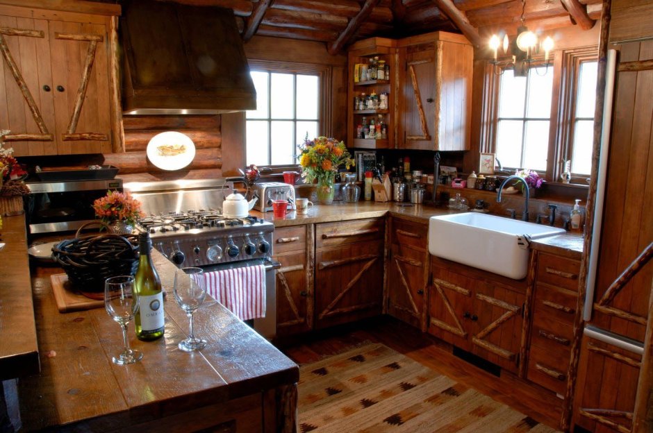 Угловая кухня в стиле Кантри