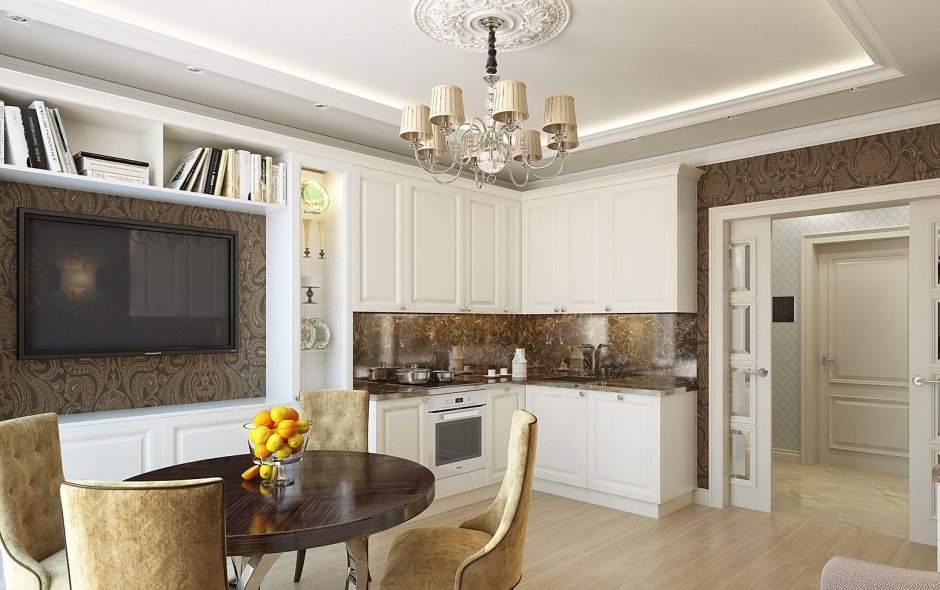 Кухня-гостиная Неоклассика 20 кв метров