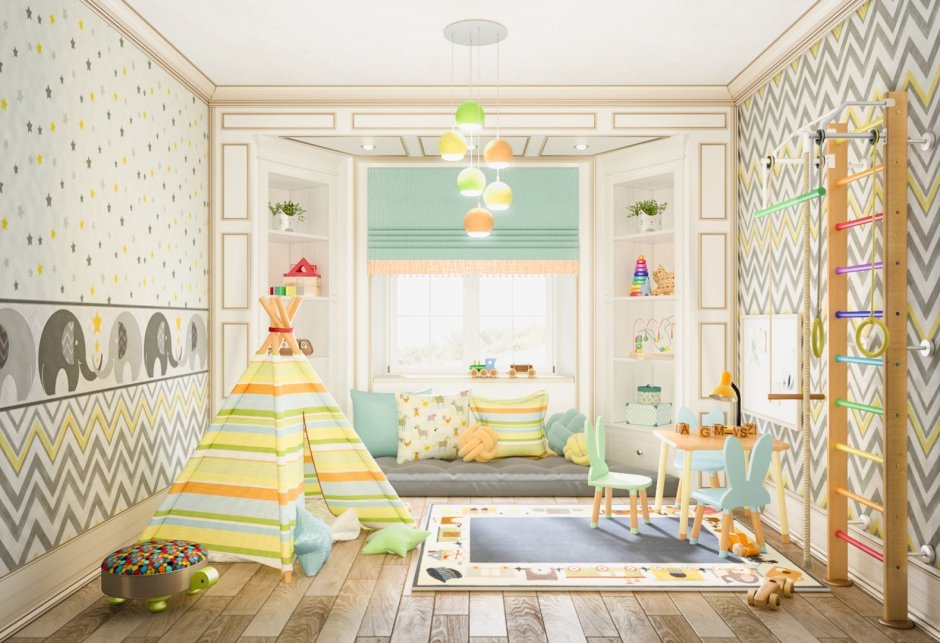 Мятный цвет в интерьере детской