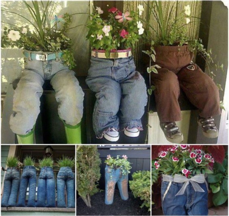 Цветочные горшки из джинсов