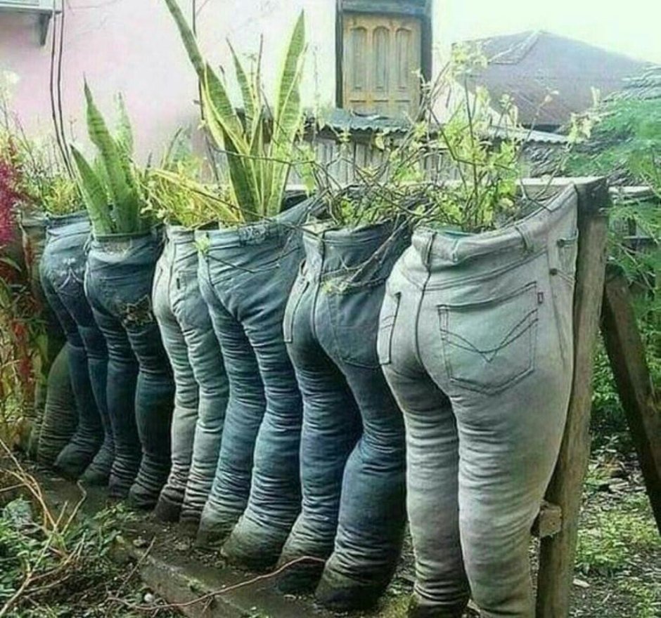 Цветочные горшки из джинсов