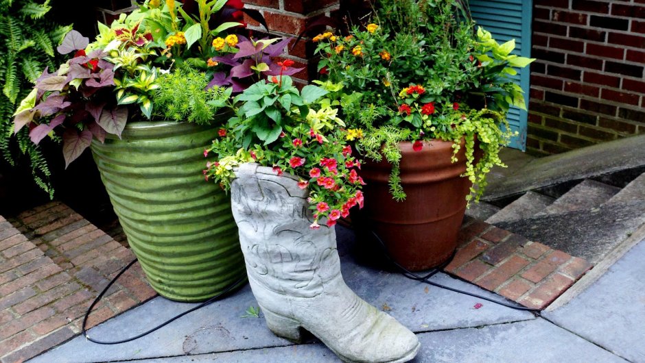 Старый унитаз под клумбу