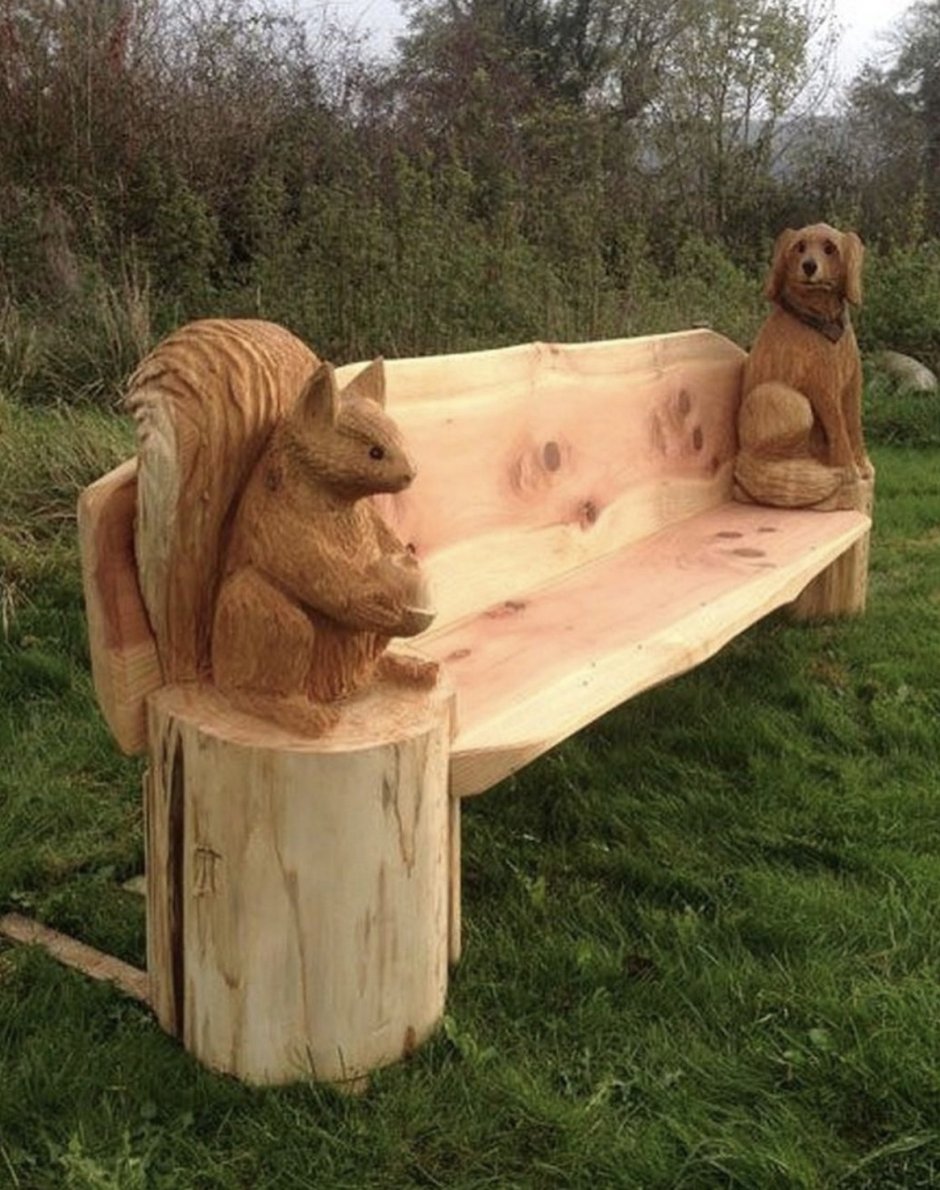 Лавка из бревна бензопилой