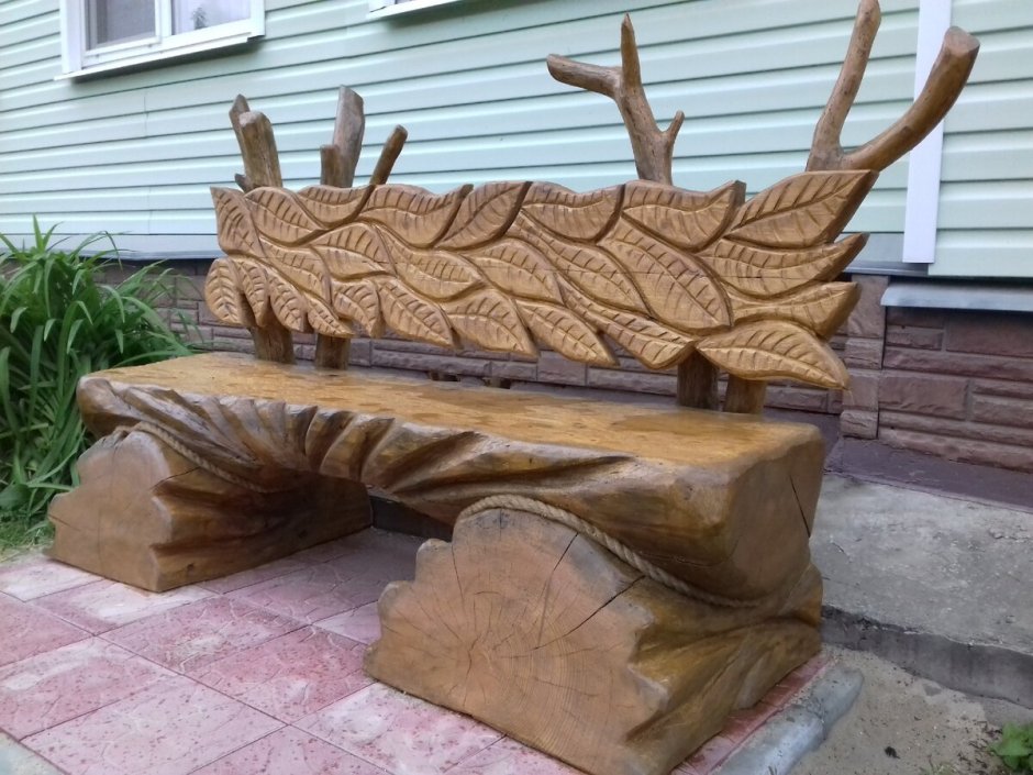 Скамейка Садовая деревянная декор