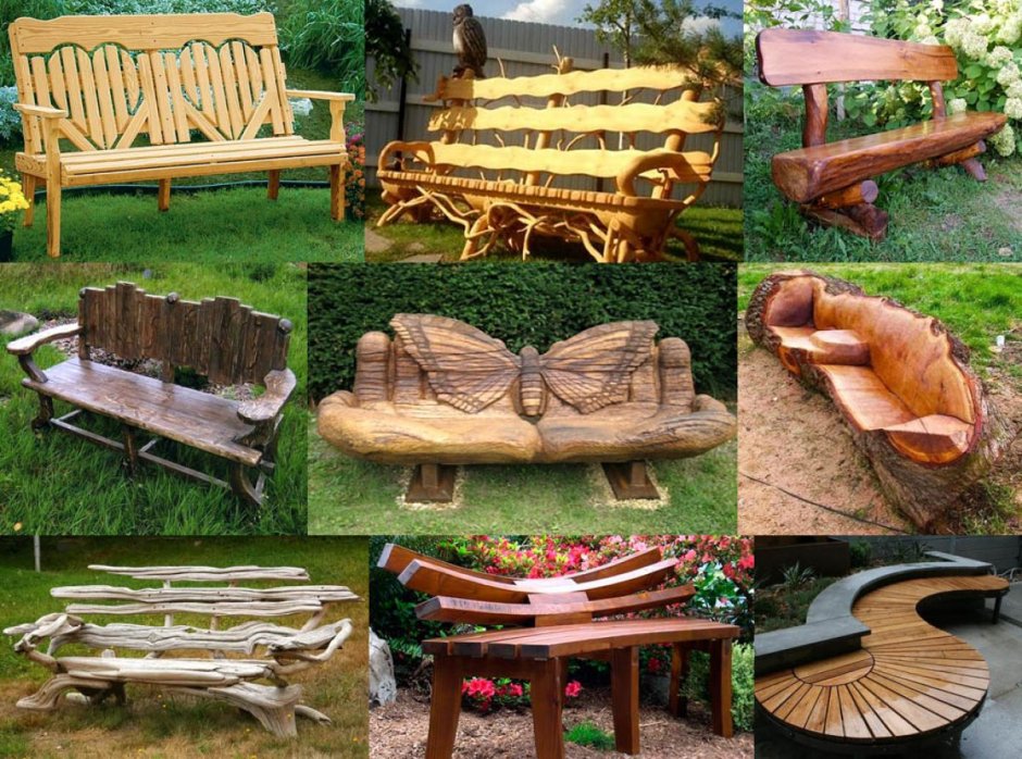 Необычные деревянные скамейки
