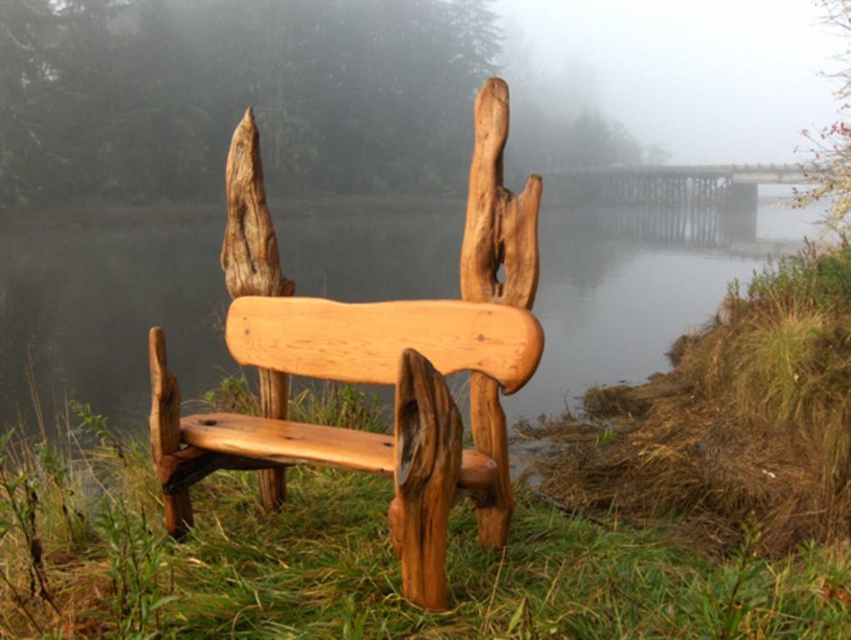 Скамейка Садовая из бревна