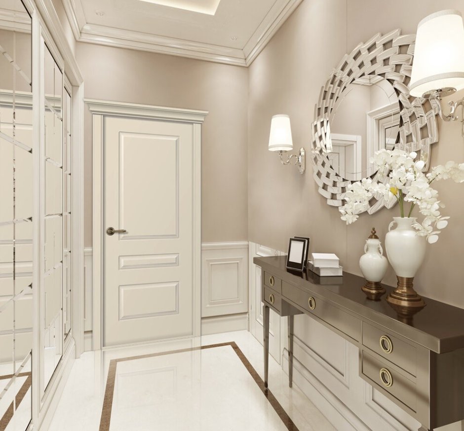 Интерьер прихожей со светлыми дверями