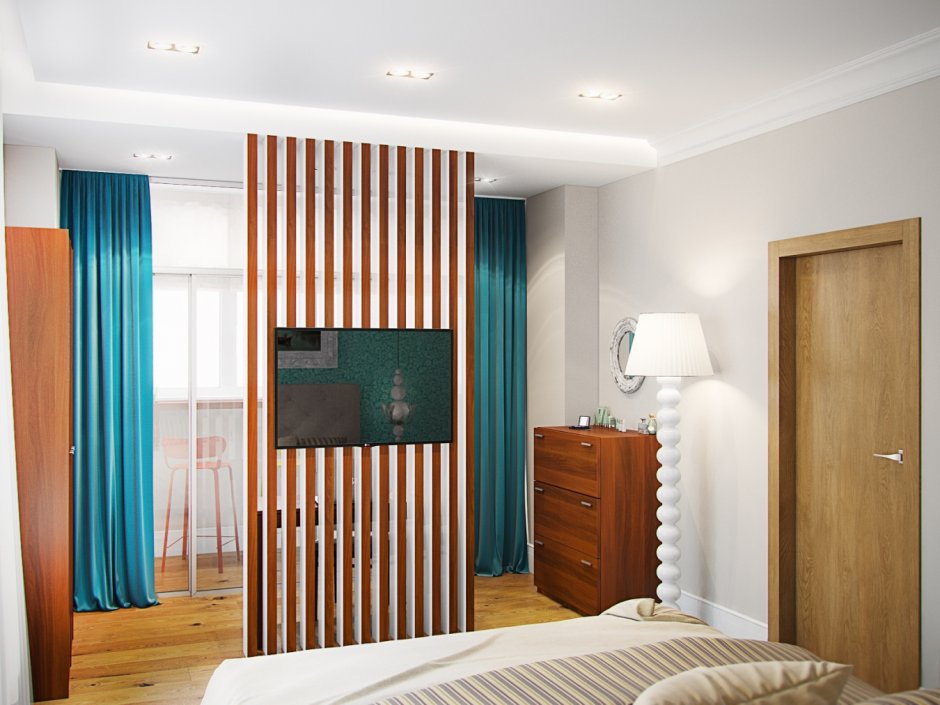 Реечная перегородка в спальне