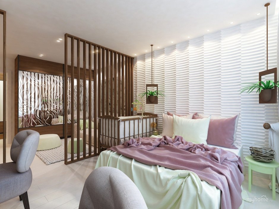 Зонирование комнаты спальня и детская