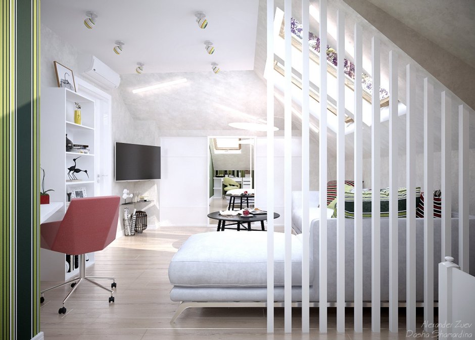 Перегородка для зонирования мансарды