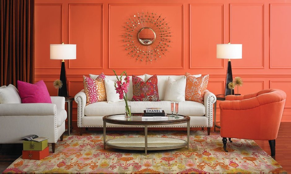 Коралловый цвет в интерьере