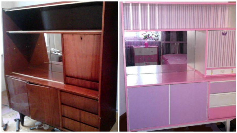 Декор старой мебели полированной