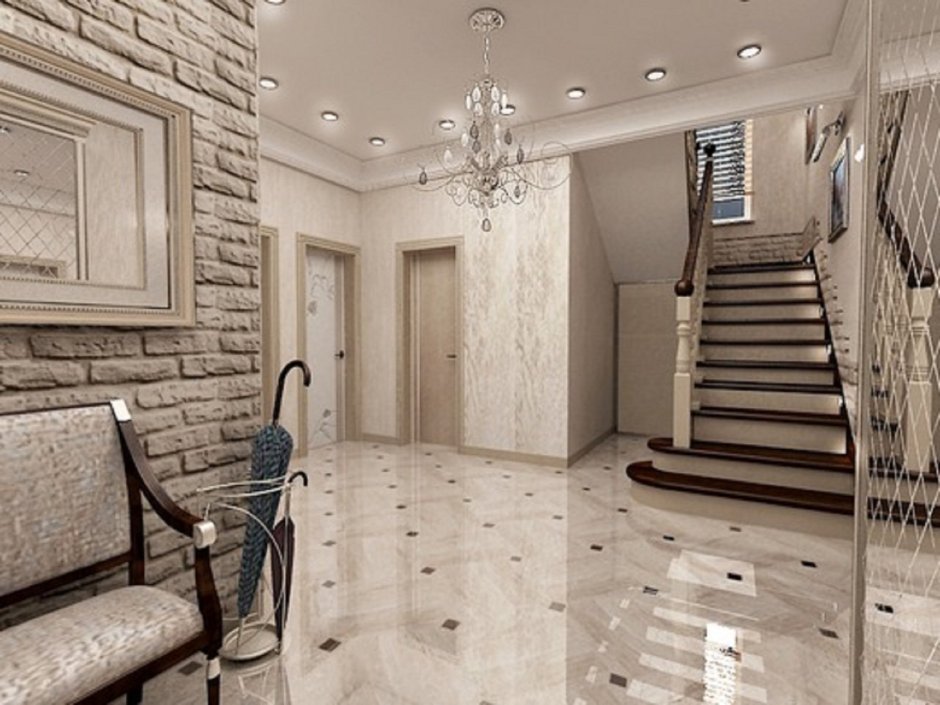 Холл гостиная с лестницей