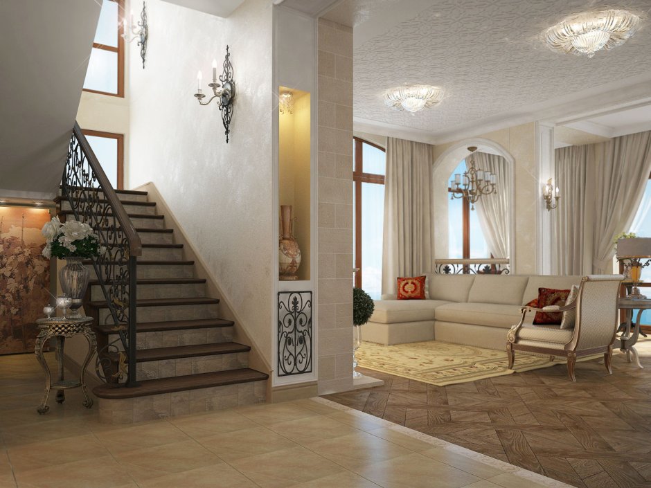 Холл в доме с лестницей