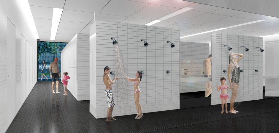 Женская душевая в бассейне