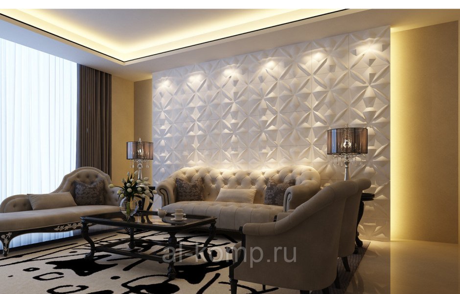 Гипсовые 3д панели в гостиной