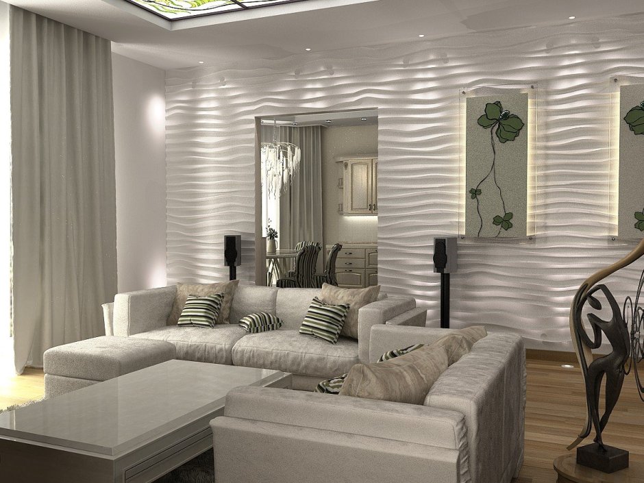 Гостиная с гипсовыми панелями