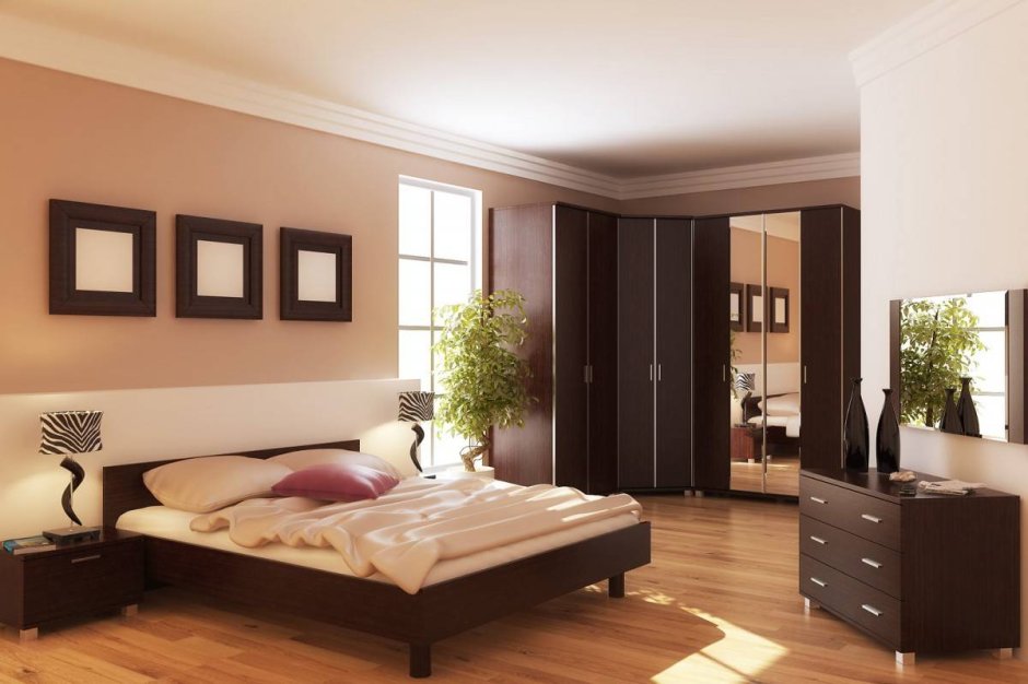 Темная кровать в Светлом интерьере