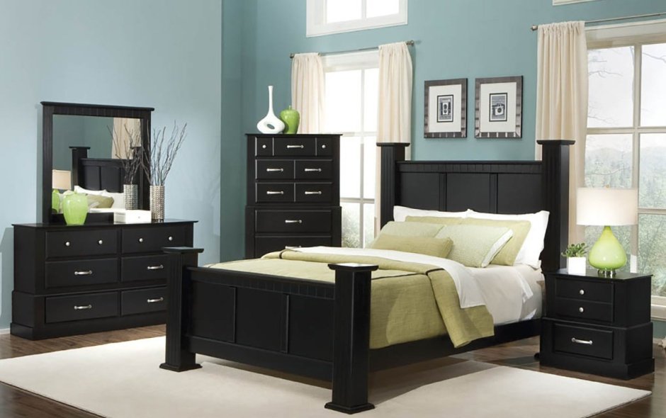 Интерьер спальни с черной мебелью