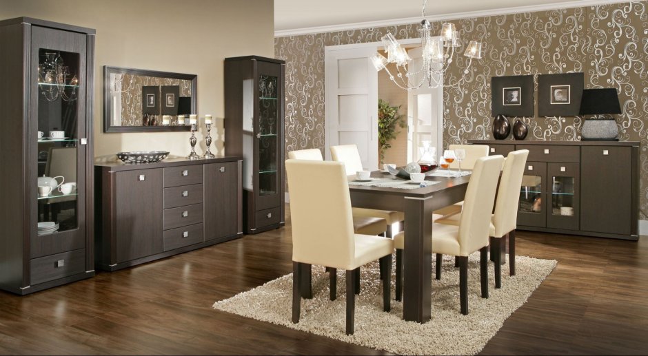 Синяя спальня с коричневой мебелью