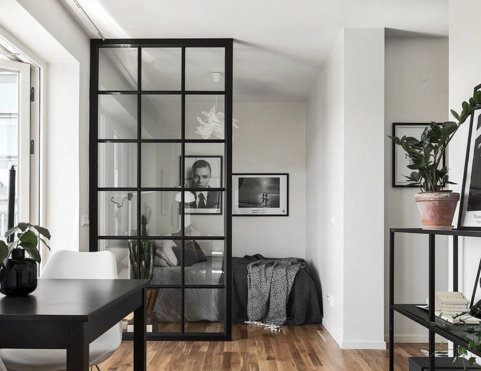 Перегородка для зонирования комнаты в стиле лофт