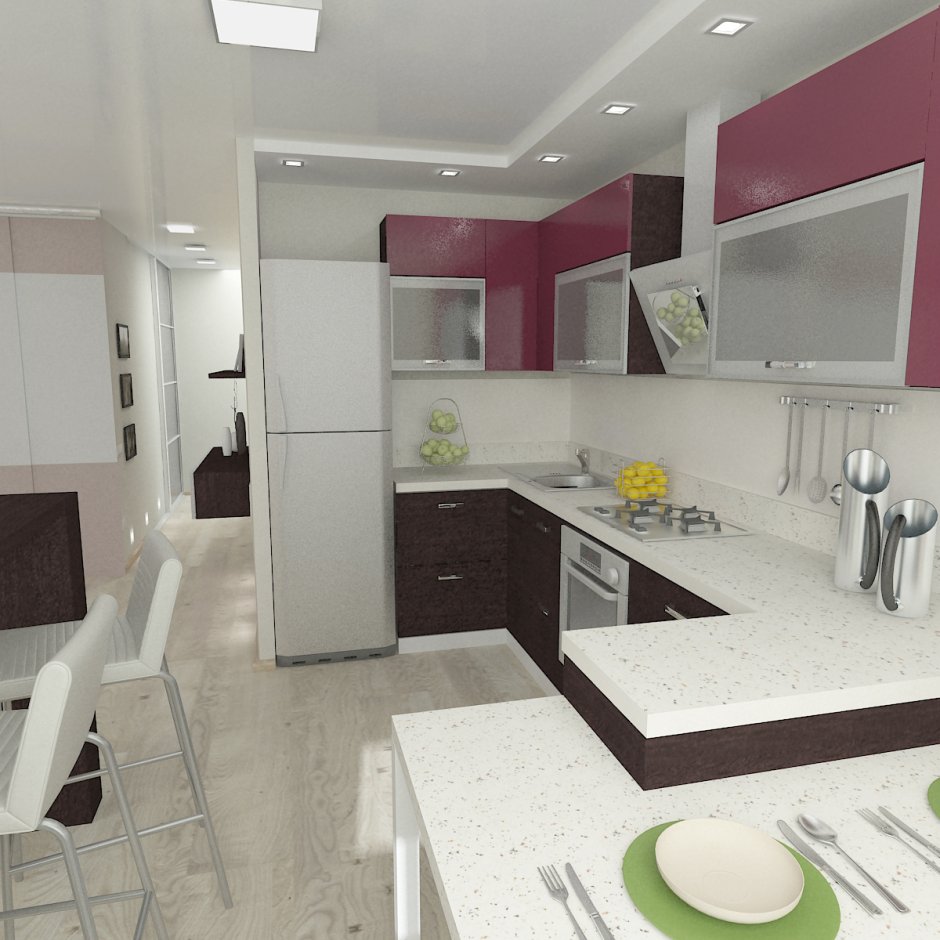 Угловая кухня с вентиляционным коробом