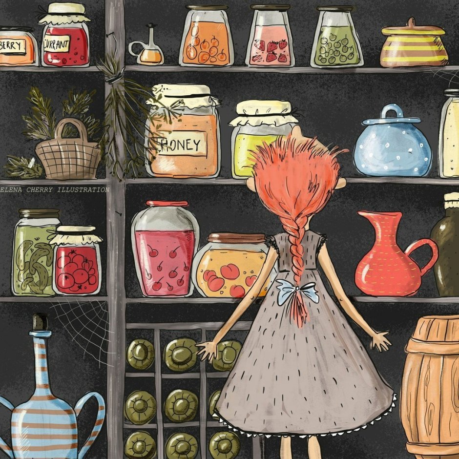 Нарисованная полка с банками