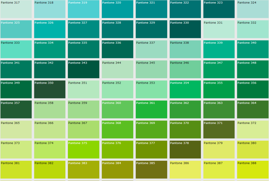 Палитра пантон 334 зеленый