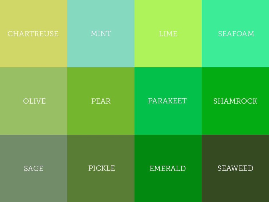 Оттенки зелёного цвета