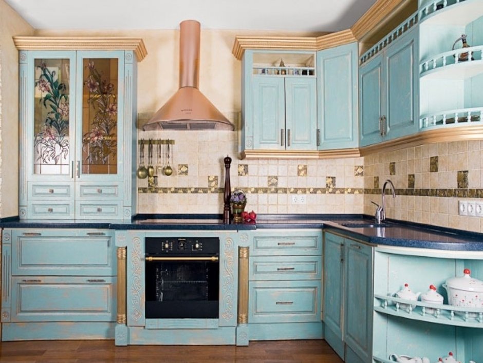 Голубая кухня в стиле Прованс