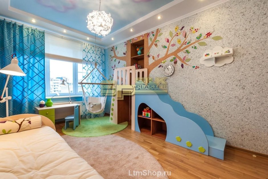 Жидкие обои в спальне