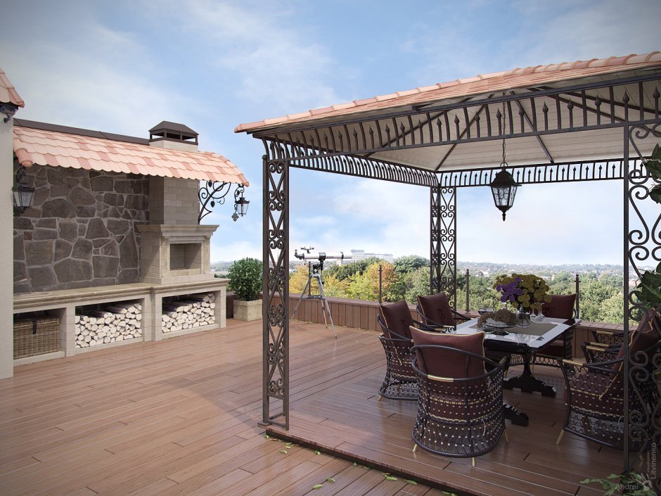 Беседка с террасой на крыше