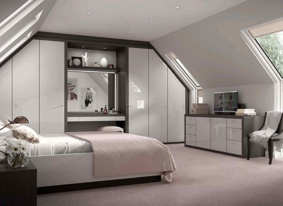 Современная спальня на мансарде