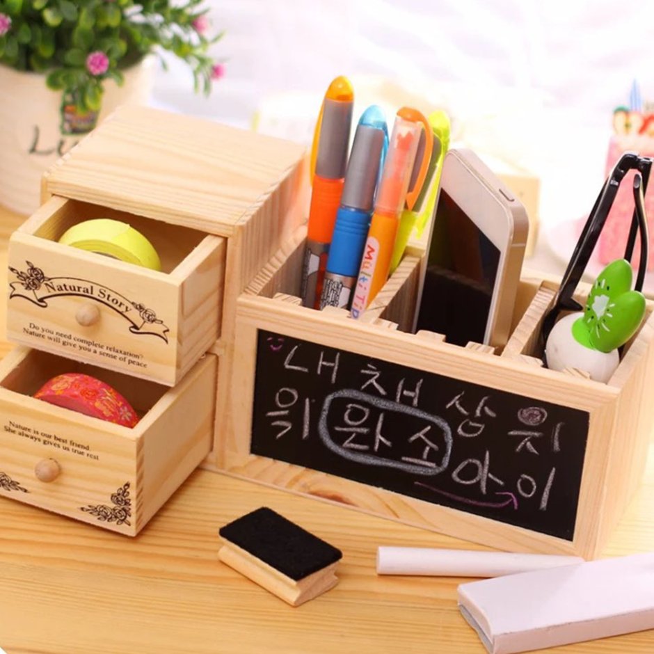 Деревянный органайзер для канцелярии