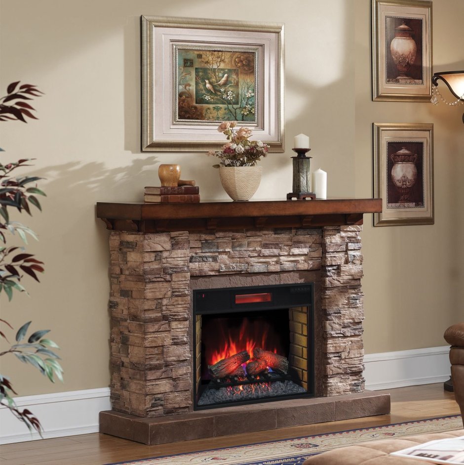 Камин из светлого кирпича