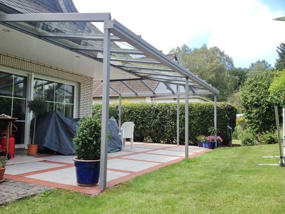 Навес терраса к дому из металла