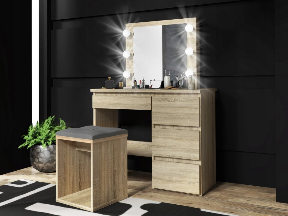 Туалетный столик и косметическое с зеркалом бета 12 led черный