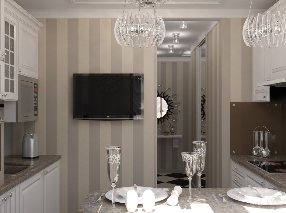 Полоска в интерьере кухни