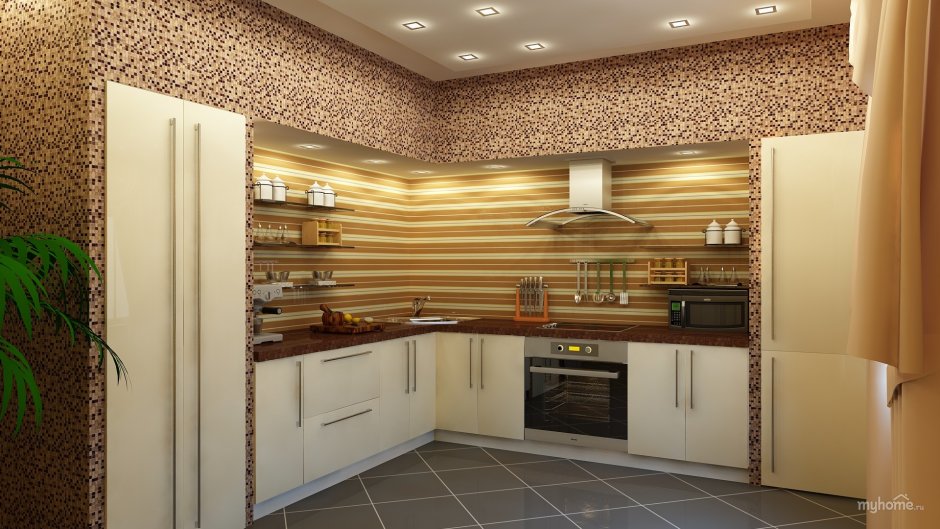 Латунные полосы на стене в кухне