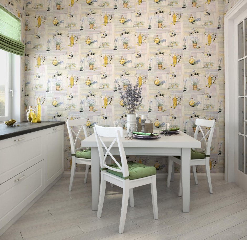Обои в интерьере кухни