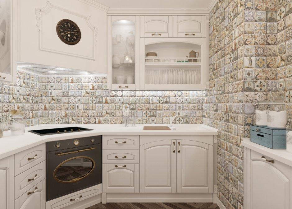 Винтажные кухни с плиткой