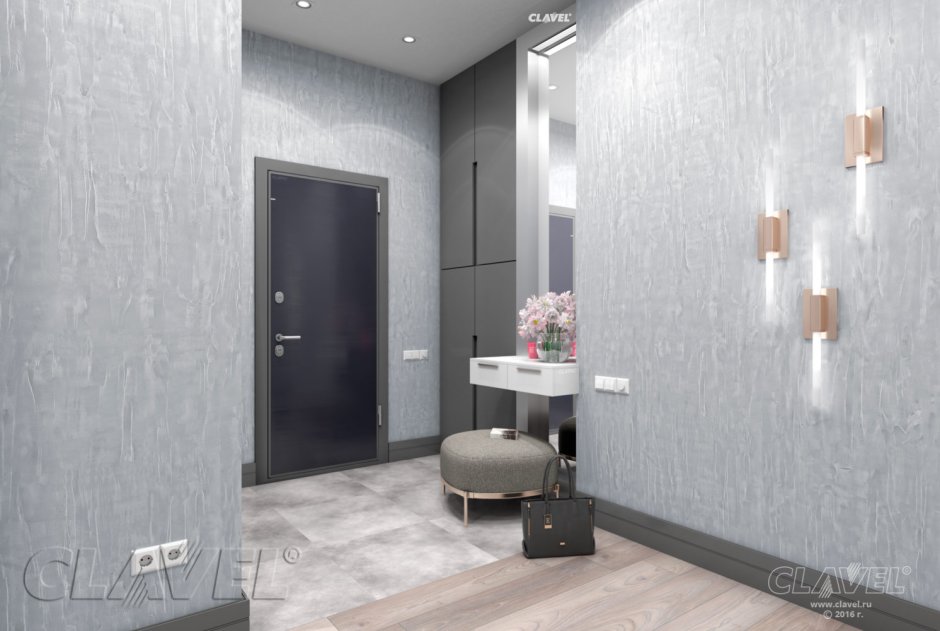 Серая декоративная штукатурка в коридоре