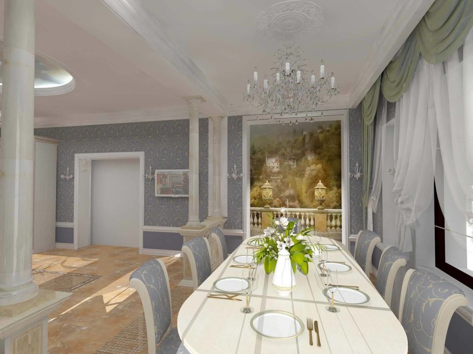 Интерьер столовой гостиной в санатории