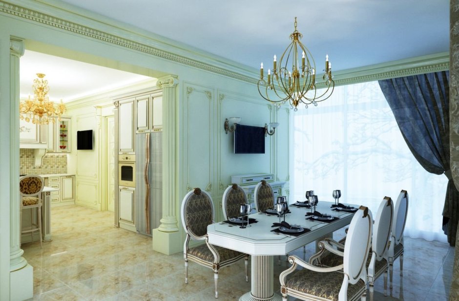 Гостиная-столовая в классическом стиле