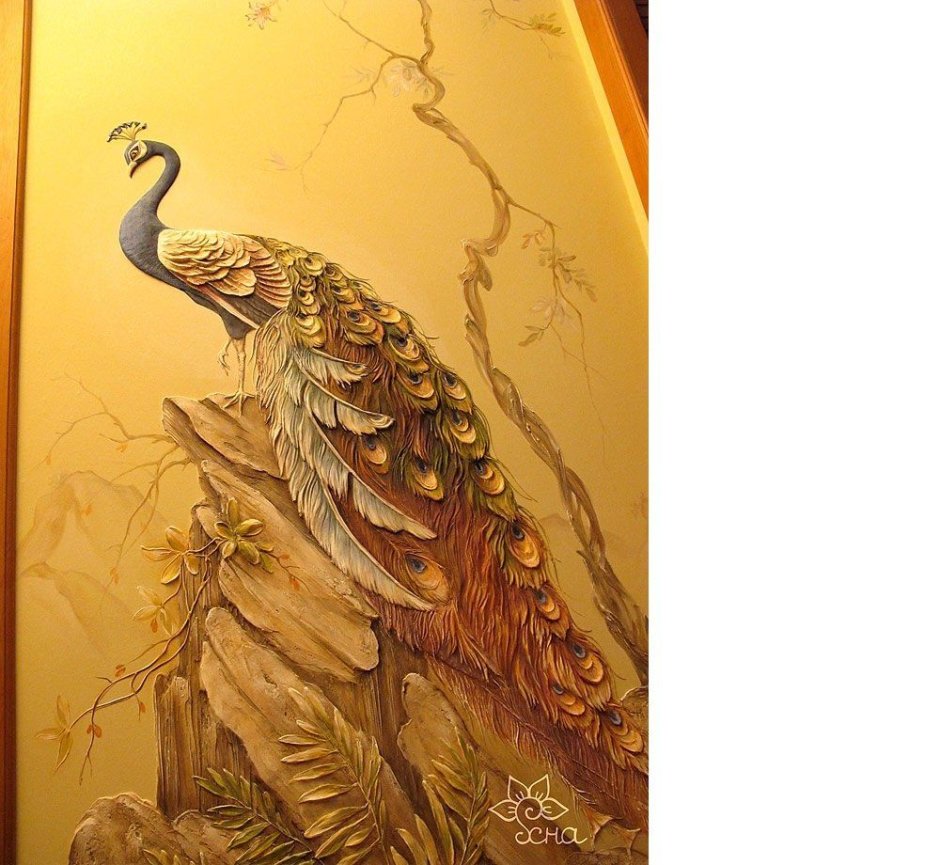 Павлин лепнина барельеф